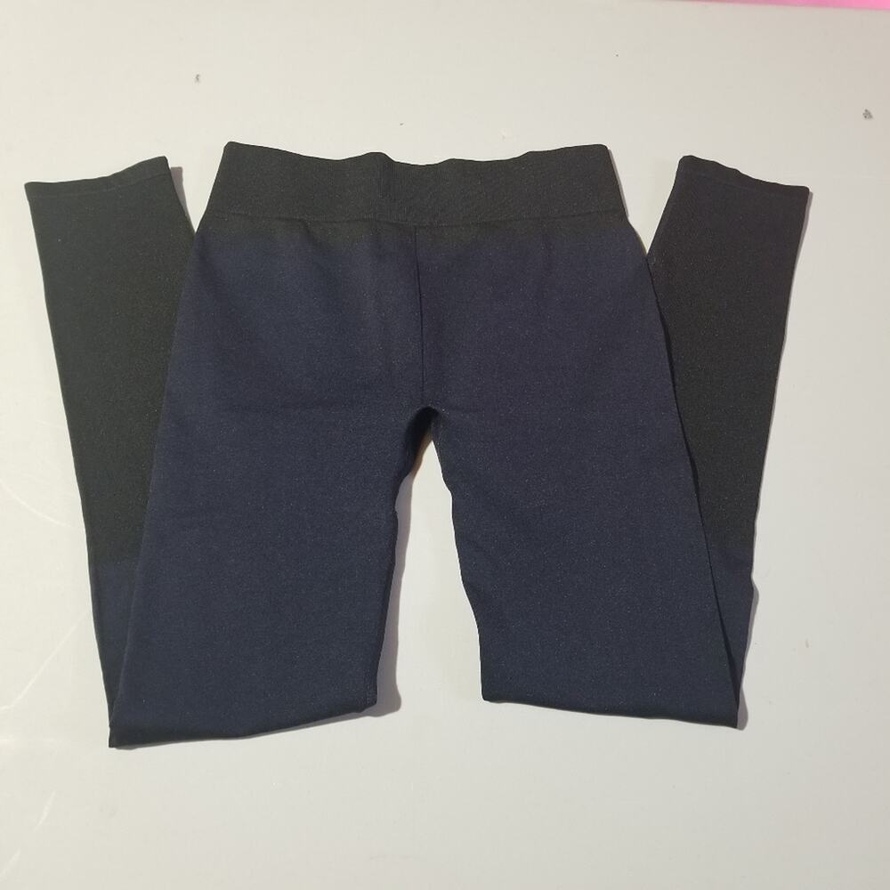 Black and Navy Leggings XS Blue Compression Tights Warm up Colorblock - Picture 2 of 4
